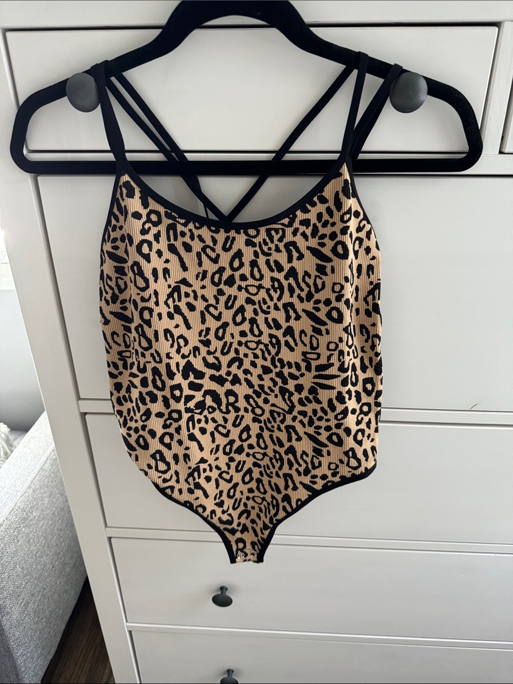 Leopard Print Bodysuit Tank Top - Black and Tan